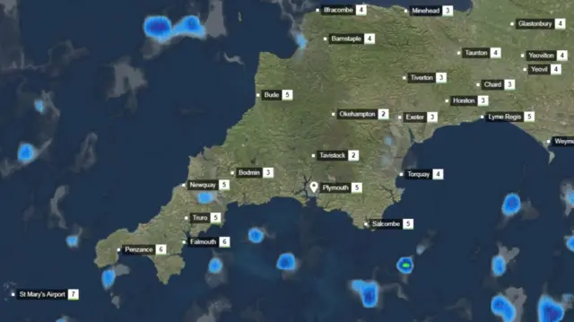 Southwest map of forecast at 18:00