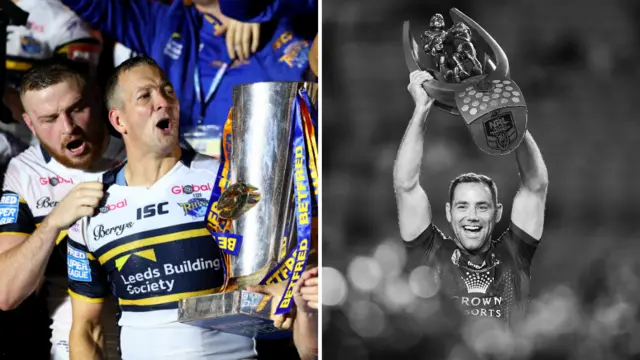 Leeds lifting the Super League title and Cameron Smith hoists the NRL trophy