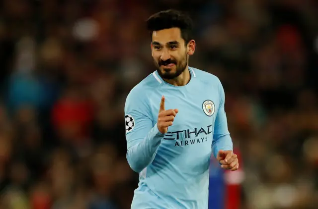 Ilkay Gundogan celebrates scoring their fourth goal