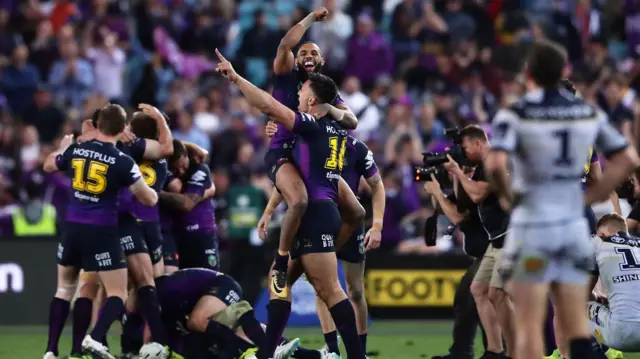 Josh Addo-Carr celebrates the NRL Grand Final of 2017