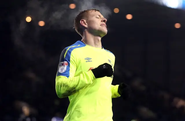 Derby County"s Matej Vydra with a missed chance