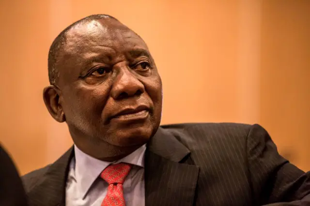 Deputy President of South Africa, and newly elected African National Congress (ANC) President, Cyril Ramaphosa looks on during the Pre-World Economic Forum (WEF) Breakfast, which takes place ahead of the WEF Annual meetings in Davos, at the Hilton Hotel in Sandton district of Johannesburg on January 18, 2018