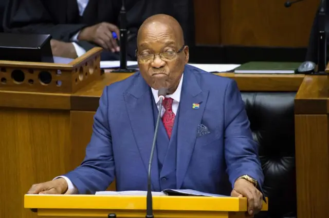 n this file photo taken on November 2, 2017 South African President Jacob Zuma answers questions during the last presidential answer session this year, in the South African Parliament in Cape Town.