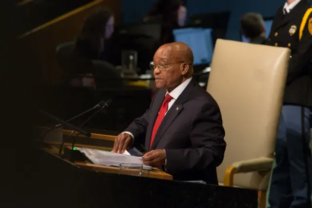 President of The Republic of South Africa Jacob Zuma addresses the U.N. General Assembly at the United Nations on September 20, 2017 in New York, New York.