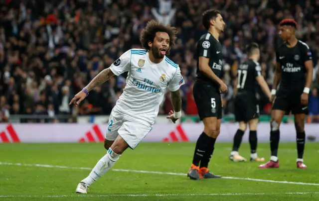 Marcelo celebrates Real Madrid's third goal