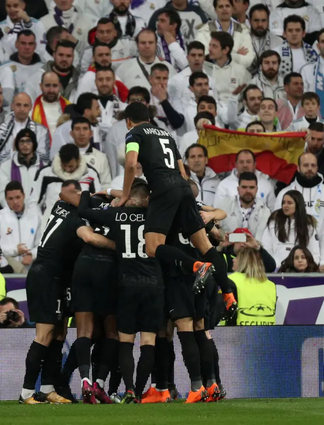 PSG players celebrate