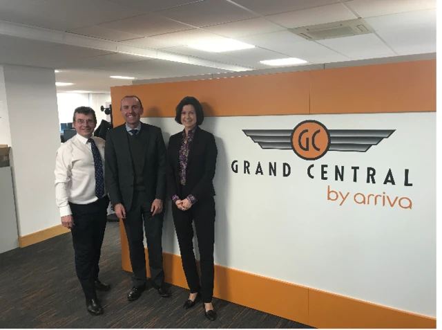 Leader of North Lincolnshire Council, Cllr Rob Waltham (centre), Richard McClean, Managing Director of Grand Central, and Commercial and Customer Policy Director, Louise Blyth