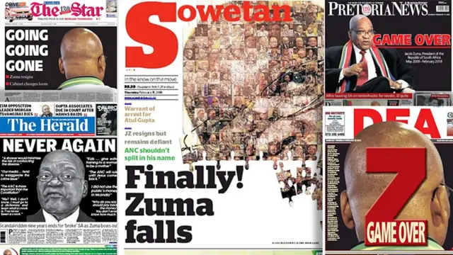 A composite image of the front pages of the this morning's newspapers in South Africa