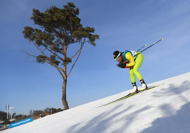 : Mathilde-Amivi Petitjean of Togo skis during the Cross-Country Skiing Ladies' 10 km Free on day six of the PyeongChang 2018 Winter Olympic Games at Alpensia Cross-Country Centre on February 15, 2018 in Pyeongchang-gun, South Korea.