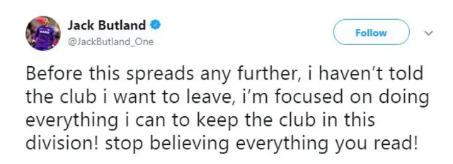 Butland tweet