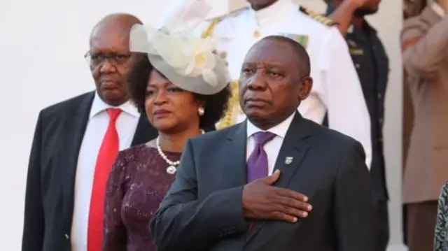 South Africa"s newly-minted president Cyril Ramaphosa arrives to deliver his State of the National address at the Parliament in Cape Town, on February 16, 2018