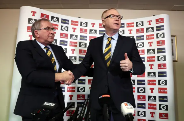 SFA president Alan McRae and new Scotland manager Alex McLeish