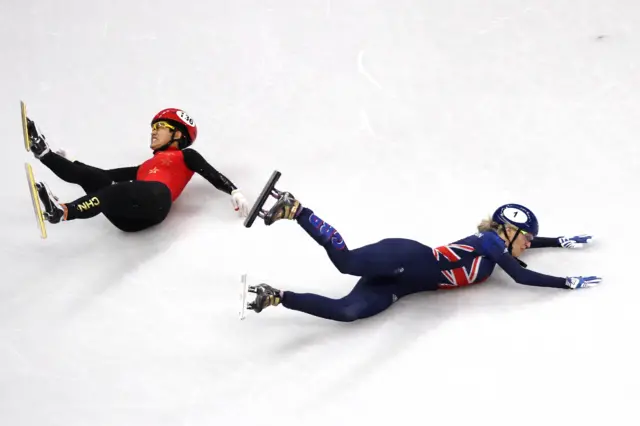 Great Britain's Elise Christie crashes out