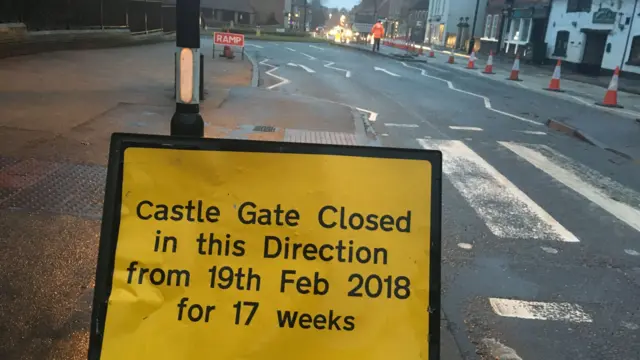 Roadworks sign in Newark