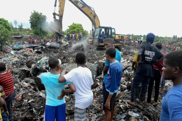 Crane clears the rubbish