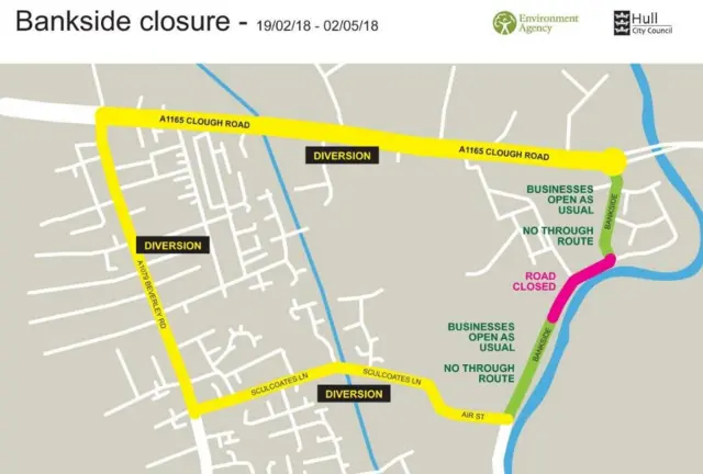 A map of the area showing the road closure.