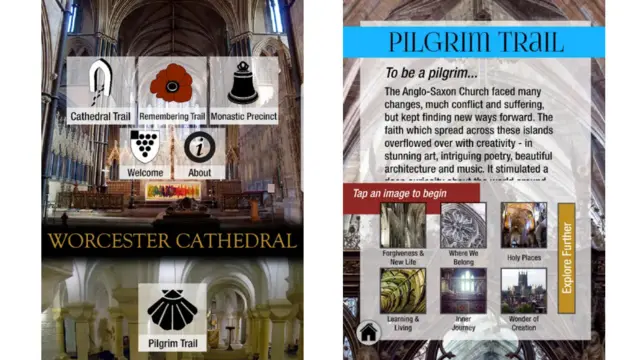 Worcester Cathedral app screengrabs