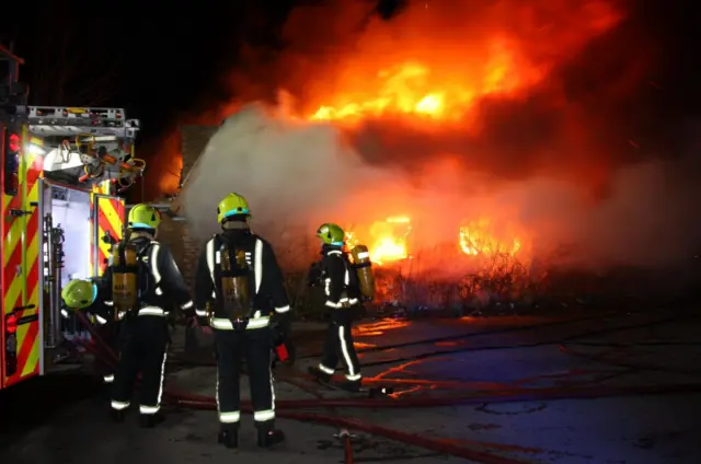 South Yorkshire Fire and Rescue combating a fire in Rotherham