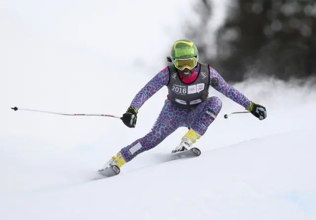 Youth Olympic Games - Lillehammer - 13/2/16 - Sabrina Simader of Kenya competes in the women"s Super G race during the Winter Youth Olympic Games