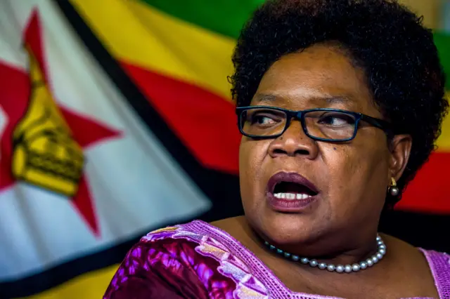 People's Rainbow Coalition leader Joice Mujuru speaks at a press conference where she called for a transitional arrangement tending to the economy and electoral reform, on November 16, 2017, in Harare.