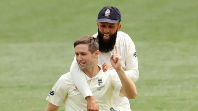 Chris Woakes and Moeen Ali in England celebrations
