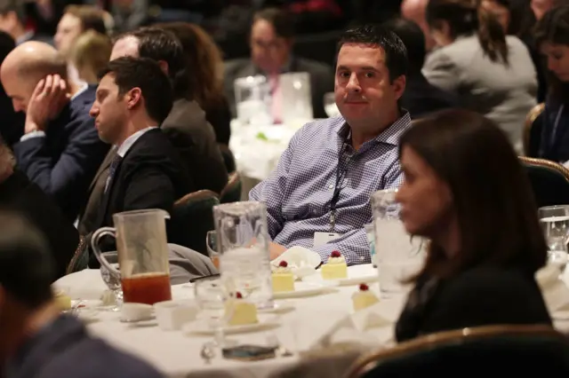 Nunes watches remarks at a Republican retreat in West Virginia on Thursday
