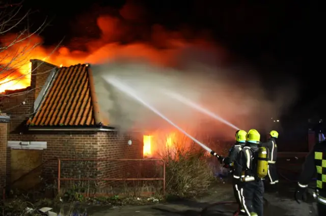 South Yorkshire Fire and Rescue combating a fire in Rotherham