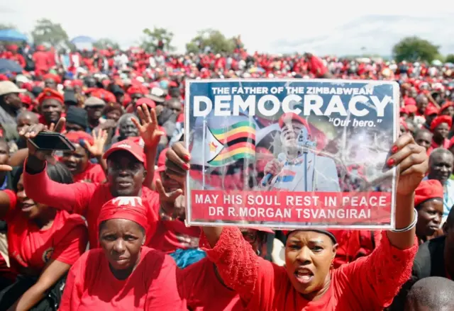 Mourners attend the funeral of Movement For Democratic Change (MDC) leader, Morgan Tsvangirai, in Buhera, Zimbabwe February 20, 2018.