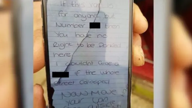 Note left on ambulance windscreen