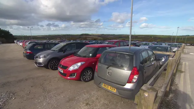 Cars in the car park at Royal Cornwall Hospital