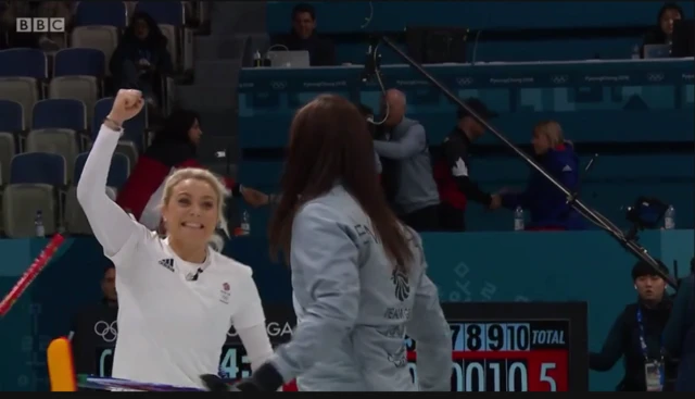 GB women curlers celebrate