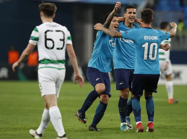 Zenit celebrate their victory over Celtic