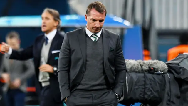 Celtic manager Brendan Rodgers looks disappointed