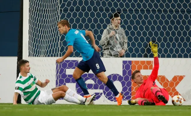 Aleksandr Kokorin peels away after scoring the third goal for Zenit