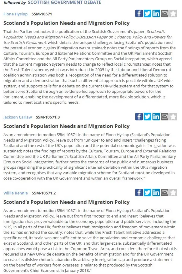 Motion and amendments from the debate