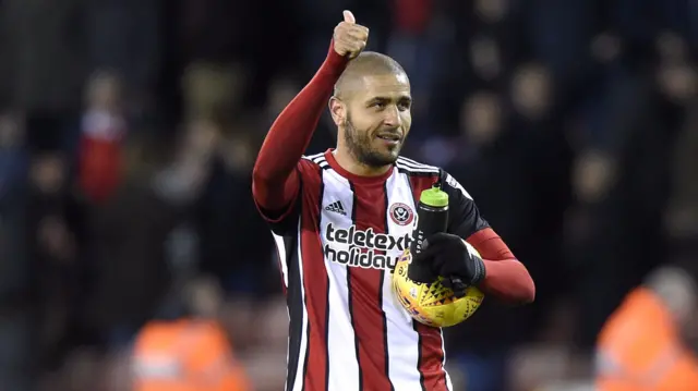 Leon Clarke with the Sheff Utd v Hull matchball