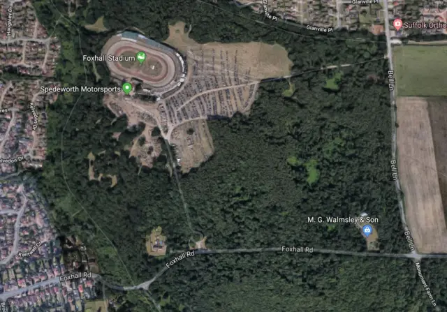 Foxhall Stadium, Ipswich, on Google Earth