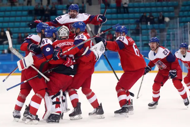 Czech Republic ice hockey team celebrate