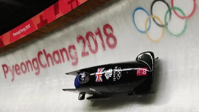 Great Britain make a run during the Men's 2-Man Bobsleigh