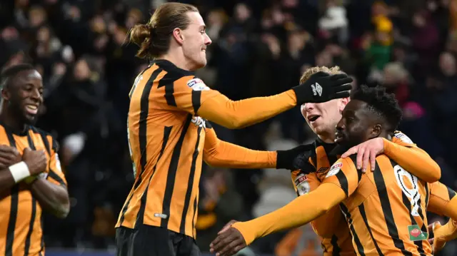 Hull City celebrate Nouha Dicko's goal