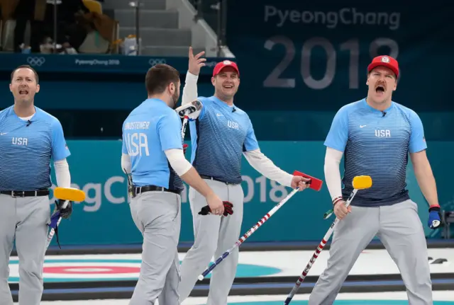 USA men's curling team celebrate