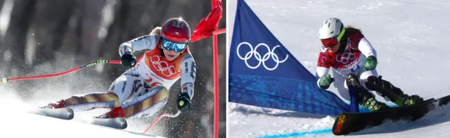 Ester Ledecka competing in skiing and snowboarding