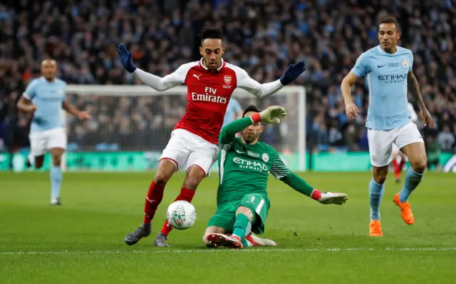 Pierre-Emerick Aubameyang and Claudio Bravo