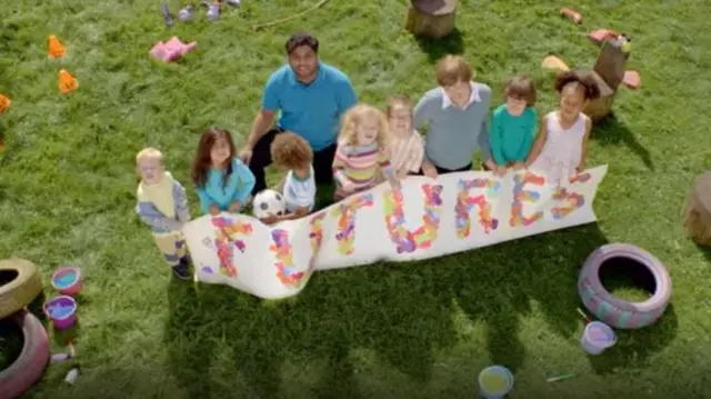 Children with 'futures' sign