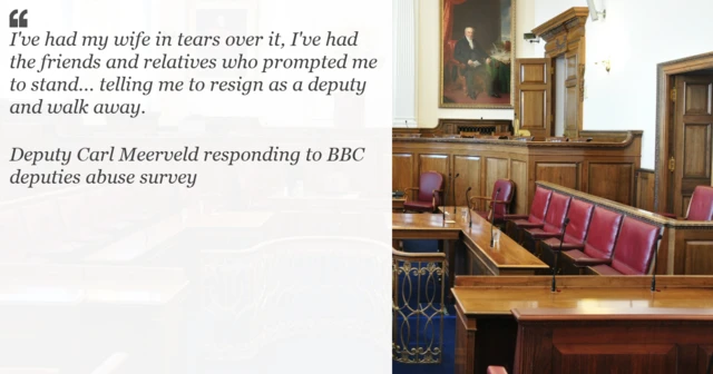 Deputy Carl Meerveld quote next to States chamber