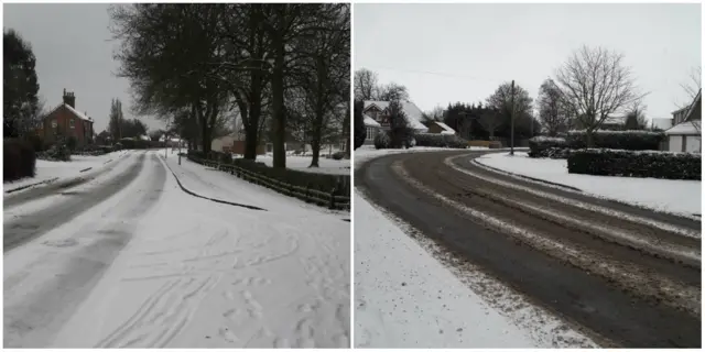 Snow on roads in Fishtoft, near Boston