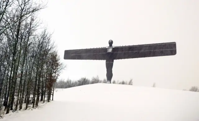 Snow at the Angel of the North PA