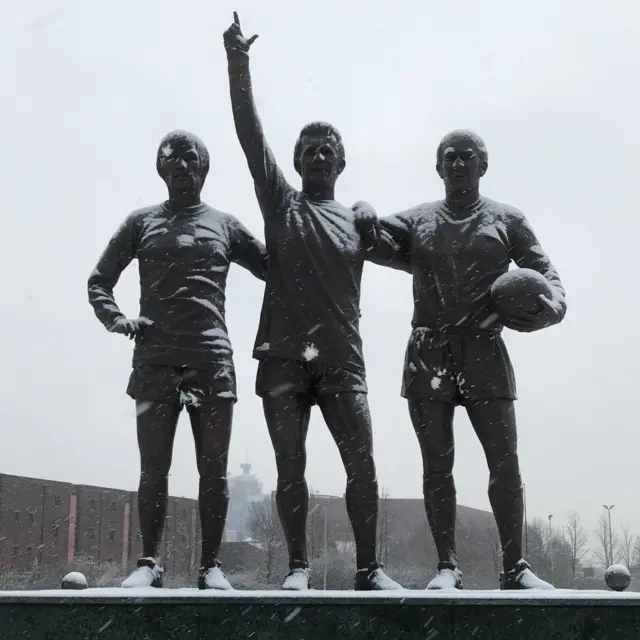 The 'Holy Trinity' statue of Sir Bobby Charlton, George Best and Denis Law at Old Trafford