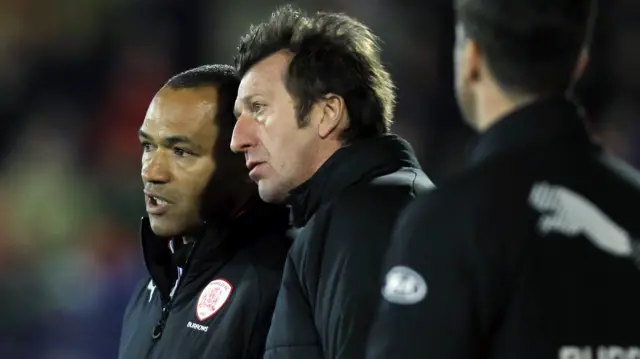 Barnsley head coach Jose Morais (left) with assistant Dimas (centre)