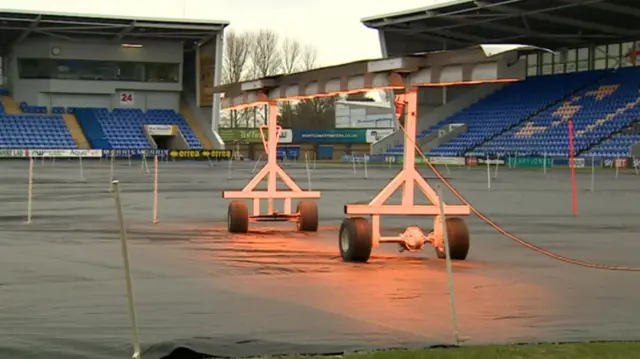 Hearters on the pitch at Shrewsbury Town